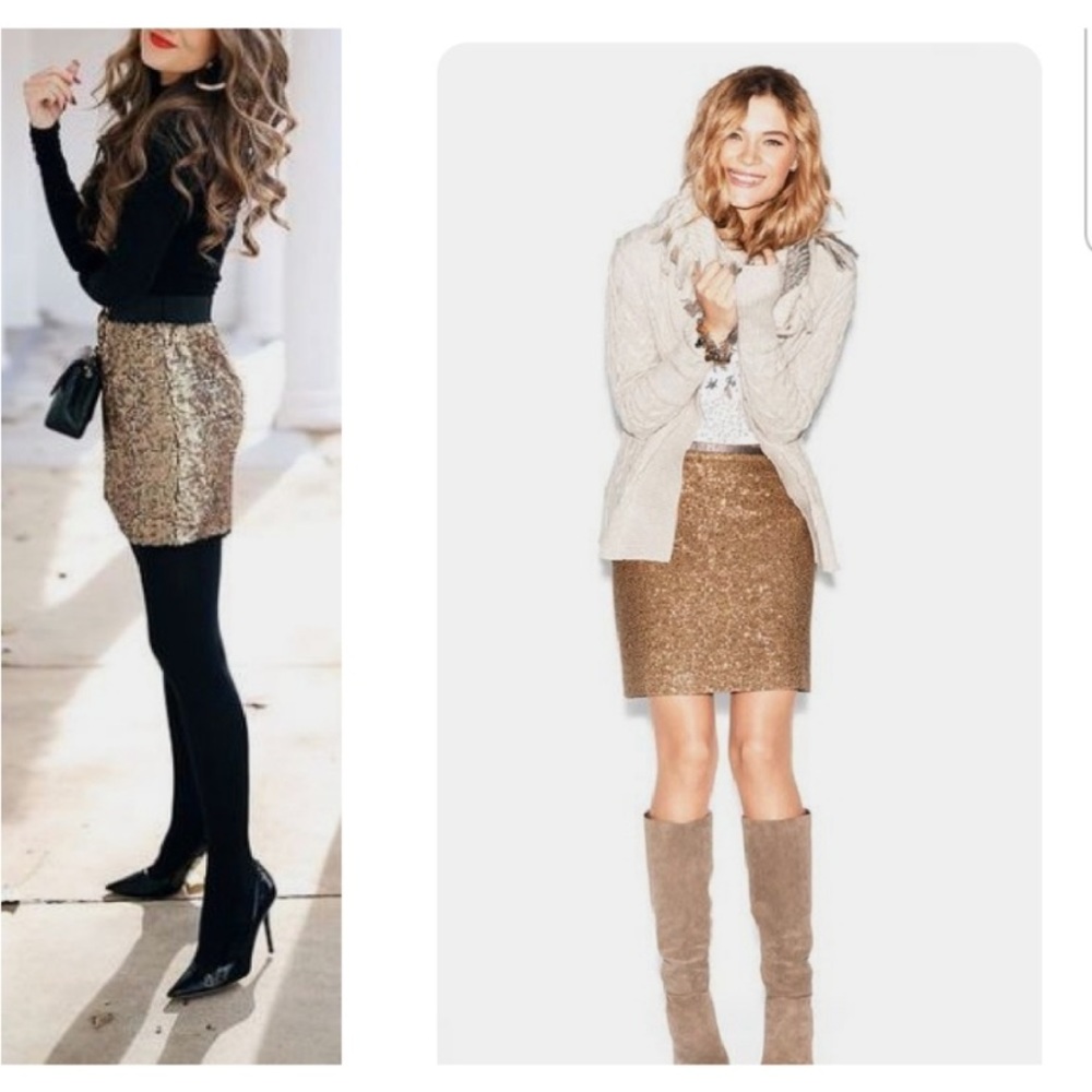 NWT Loft Gold Sequin Skirt Size 2